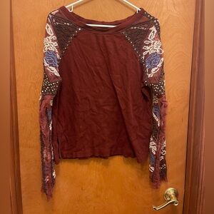 Free People Long Sleeve Embellished Top